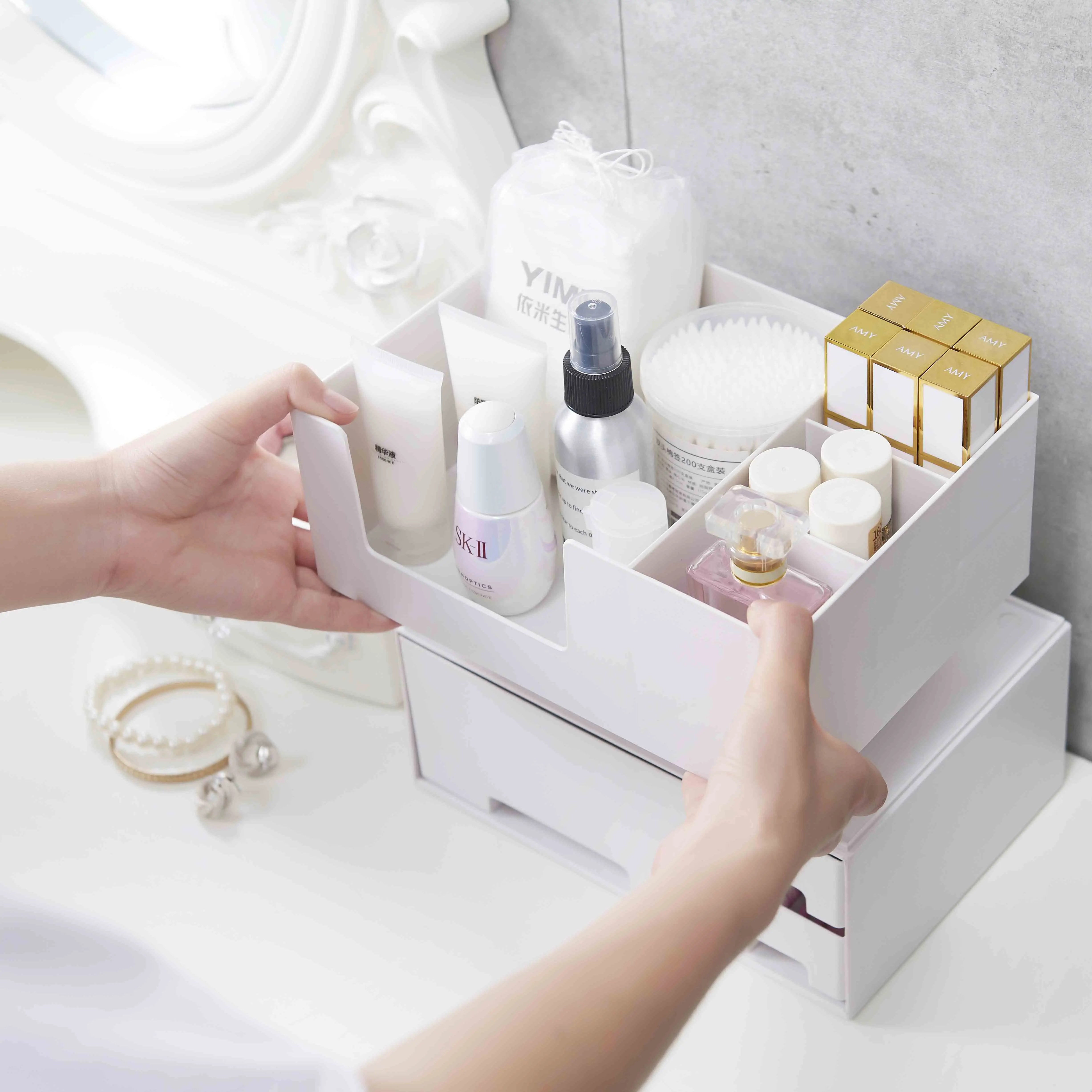 Special Design Home Office Plastic Multi Function Countertop Cosmetic Makeup Drawers Organizer