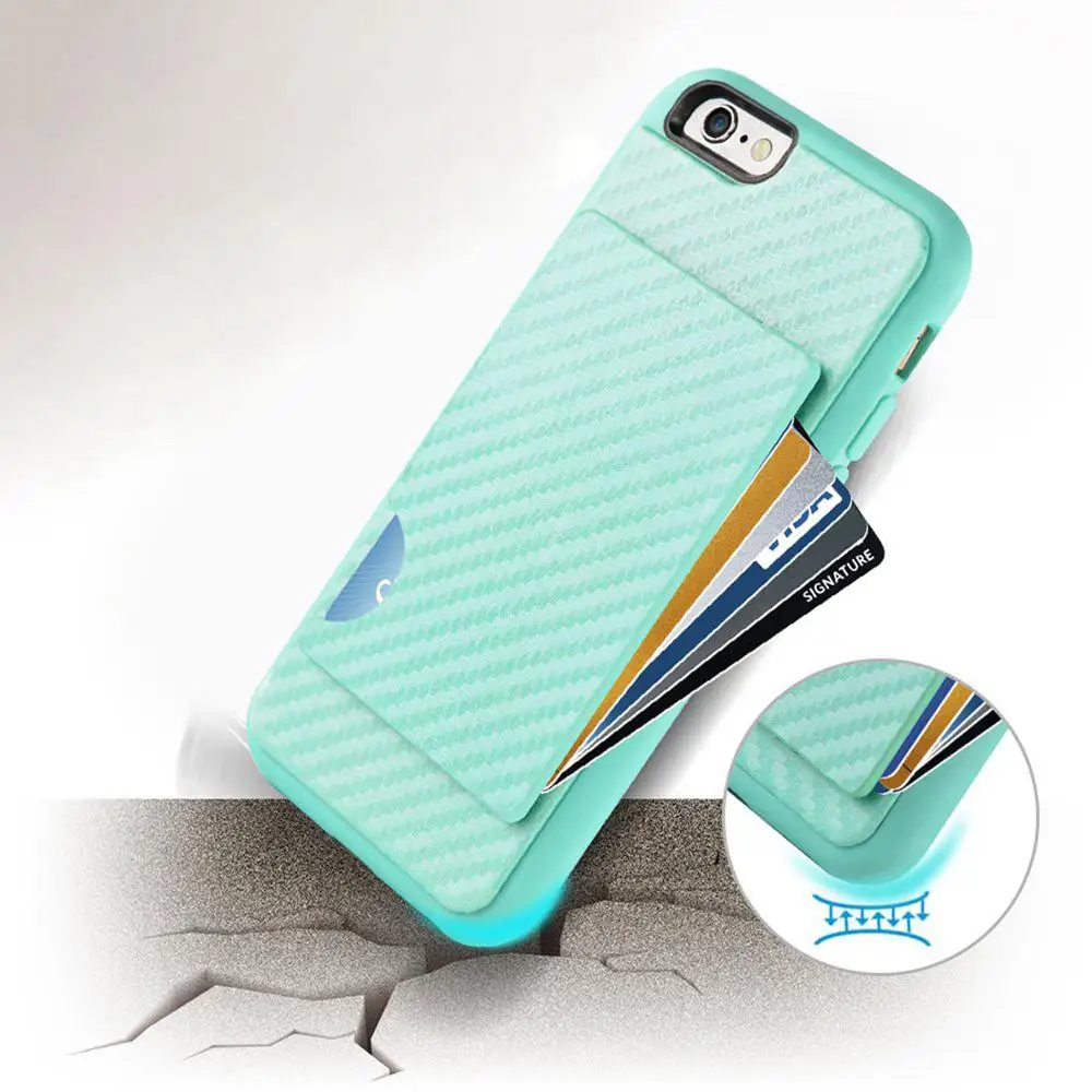 
Phone Card Holder Case, Credit Card Case Grip Cover with Carbon Fiber Design Slim Wallet Protective Case 