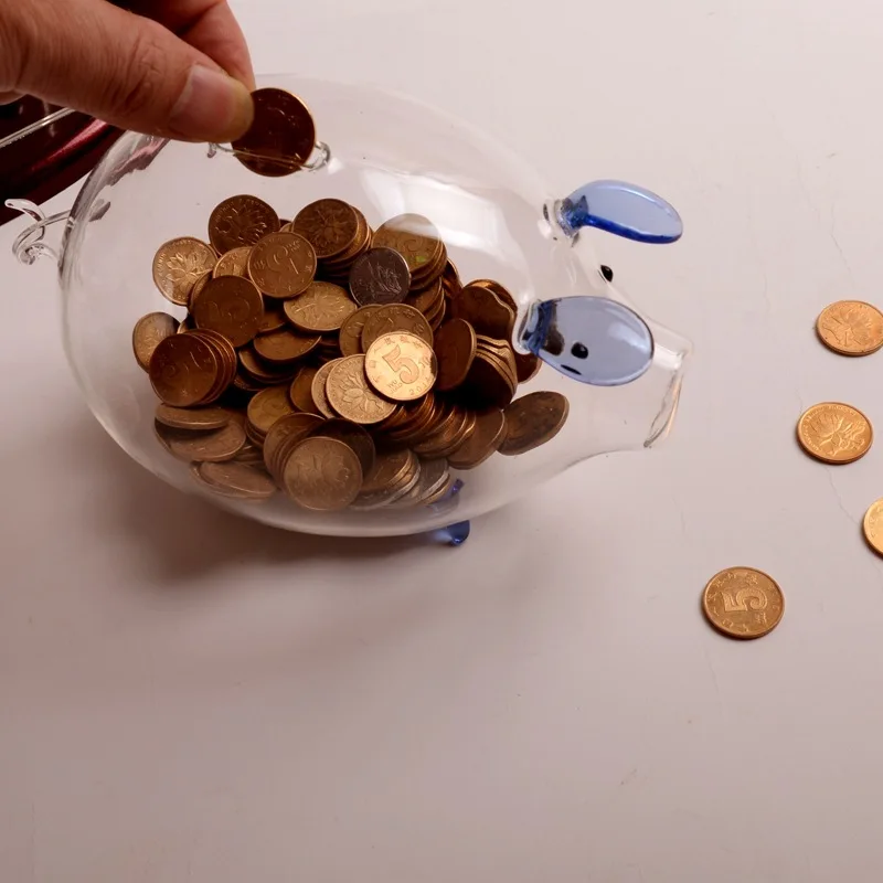 Color glass piggy bank for kids money box coin counting money jar