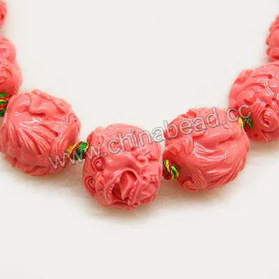 Latest carved jade beads, carved coral,Carved lion head beads