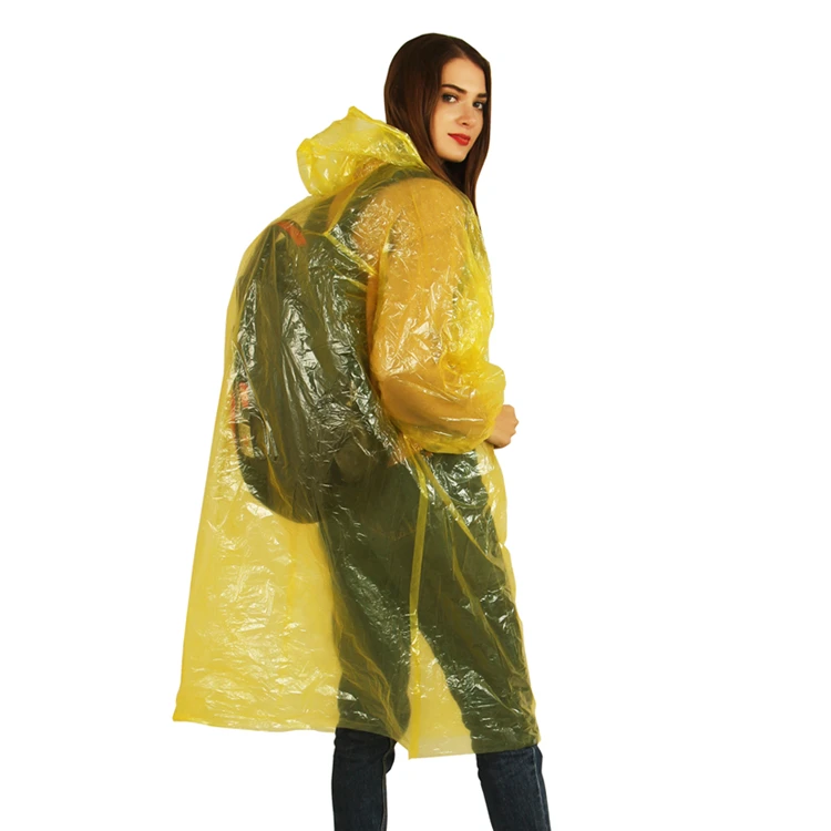 Rain Proof Transparent Coat Throwaway Rain Poncho PE Transparent Disposable Raincoat