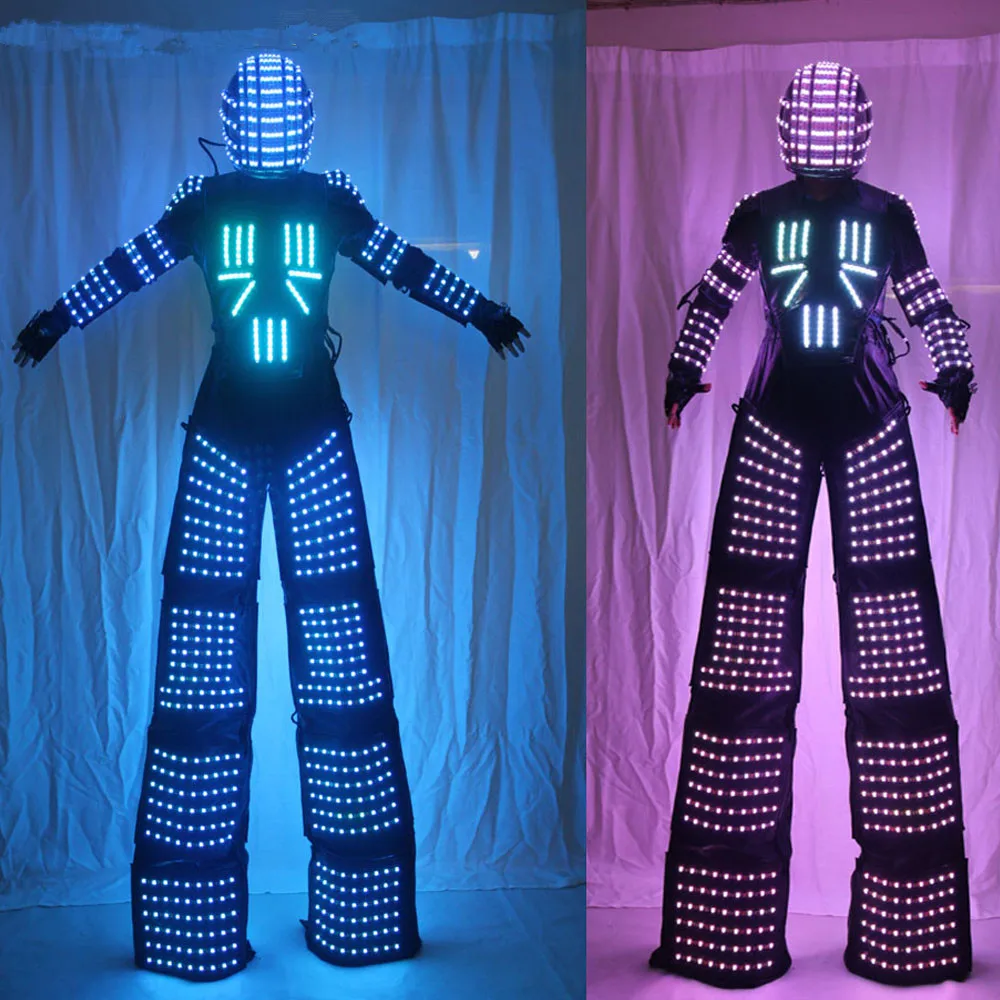 LED Suit Costume Helmet Laser Gloves CO2 Gun Jet Machine LED Robot Costume led Clothes Stilts Walker Costume