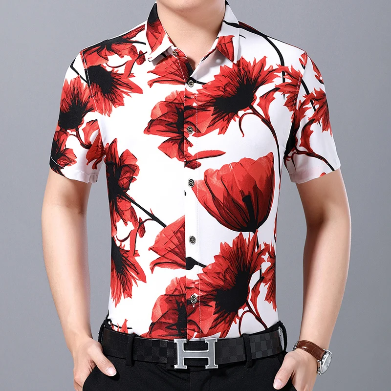 Hot sale western style loose man plus size digital print short sleeve man blouse tshirt
