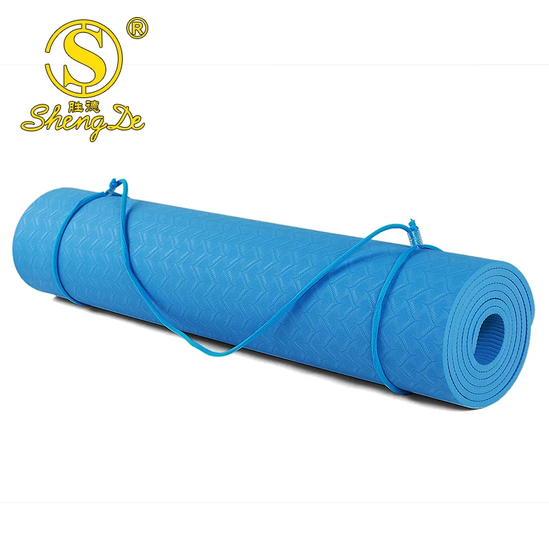 Support Drop Shipping Cheap Mat Yoga Non Slip TPE 6mm Yoga & Pilates 1pc Packing with Rope Strap,12pcs Per Carton 2pcs 1000g