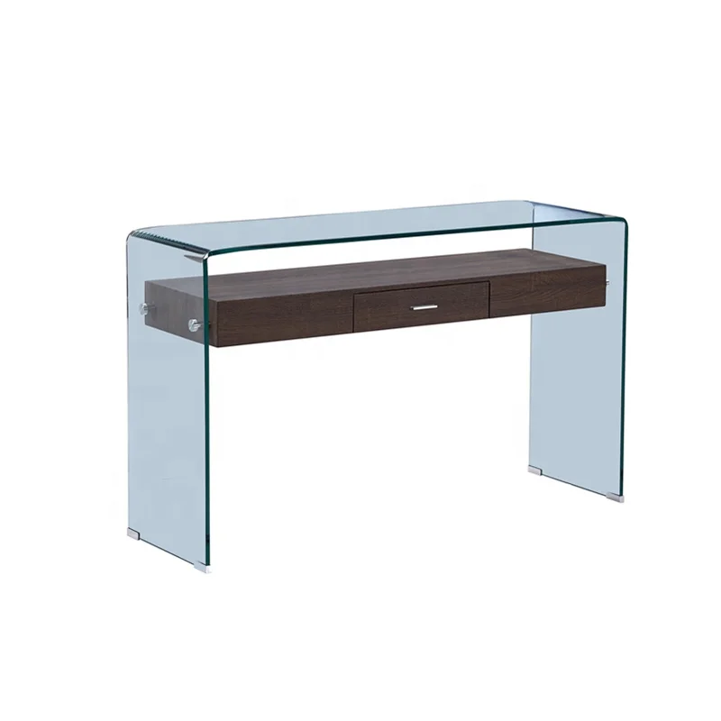 Bazhou Kailide Design Home Furniture Tempered Bent Glass Morden Side/Console Table With MDF Drawer Shelf