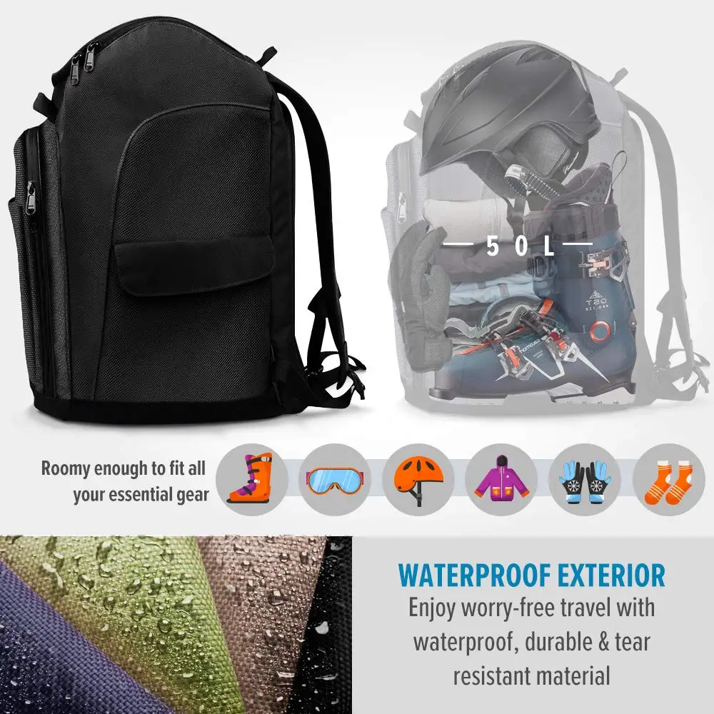 Ski and Snowboard Boots Travel Backpack with Helmet Compartment