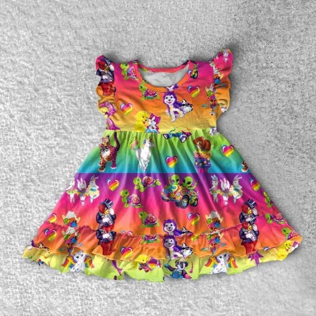 
2019 summer qingli milk silk coral printed flutter wholesale girls party dress pearl kids baby girl dresses 