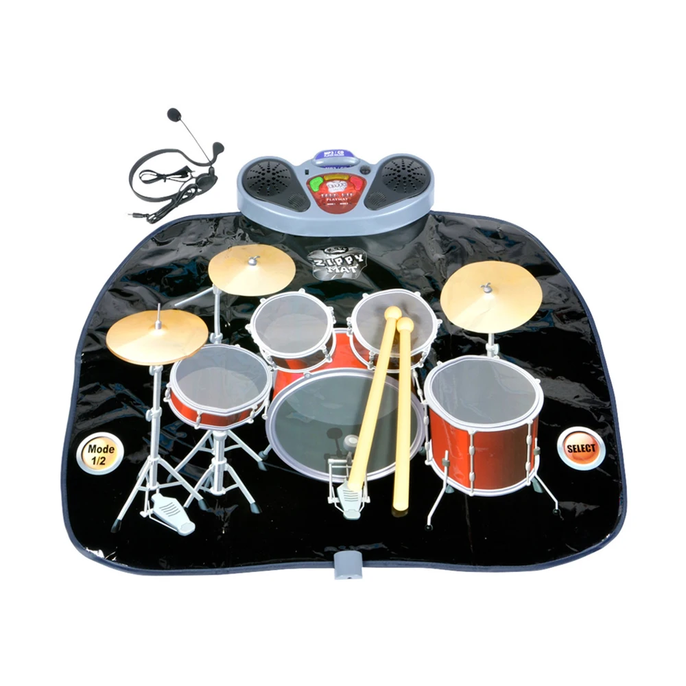 Electronic Drum Set Playmat with Drumsticks, Headphone, and Microphone - Perfect Party Favor and Gift for Children Ages 3+
