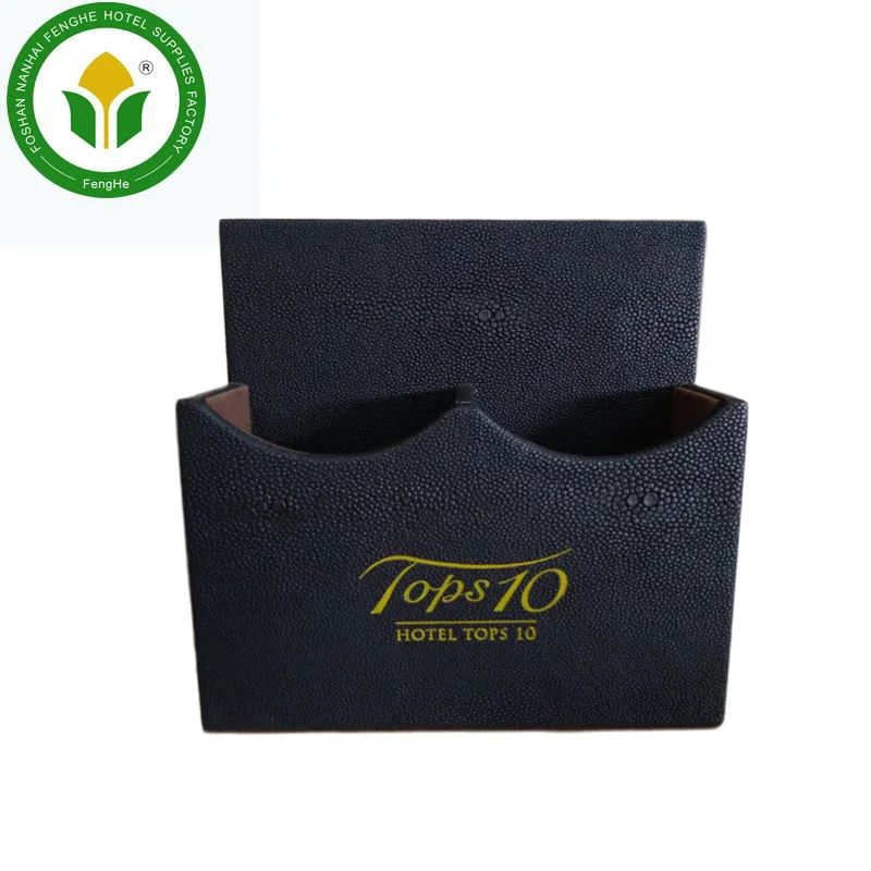 Hotel room brown leather double layers tv remote control holder with logo