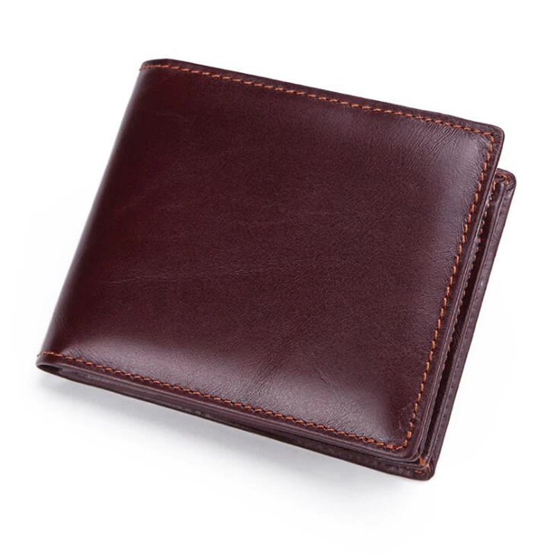 Dreamtop DTE524 exclusive top layer leather mens short wallet classic design handmade leather cow wallet