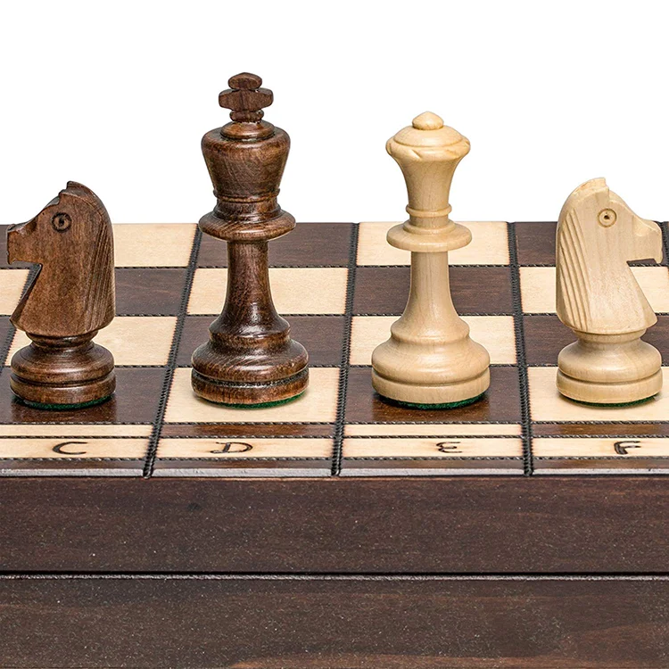 Wholesale popular high quality antique wooden 3 in 1 folding board game chess pieces set with wooden box