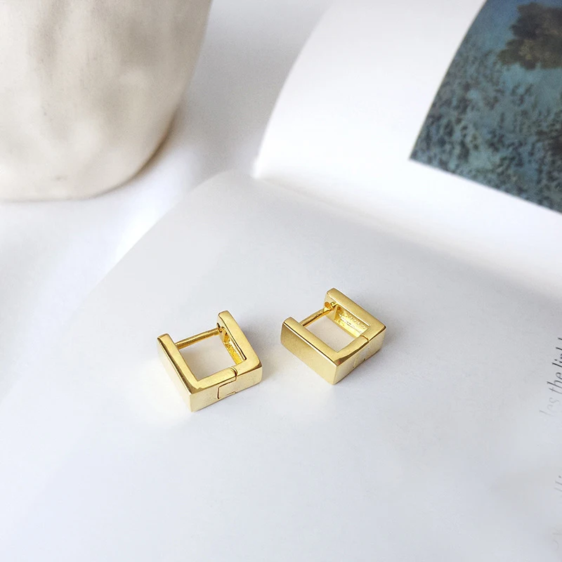 Pure 925 Silver European American New Design Creative Concise Geometric Stud Earrings Fine Jewelry