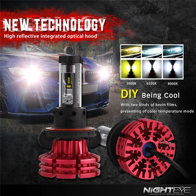 Nighteye fanless 10000 lumens X1 880 5202 9005 9006 9012 H1 H3 H4 H7 H11 H13 car led headlights h4