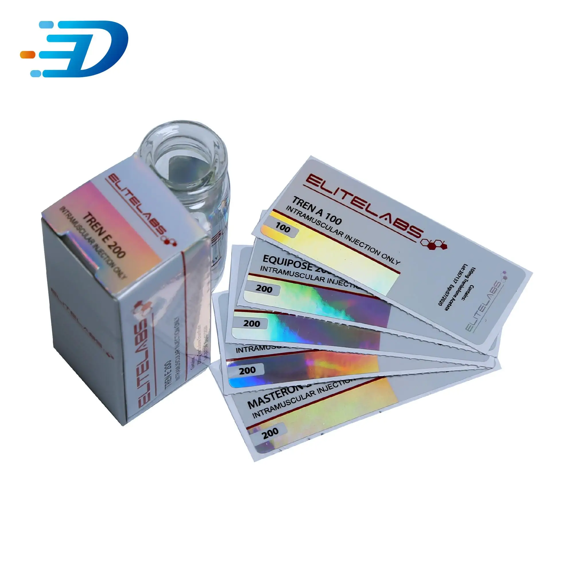 custom 2ML 5ML 10Ml 30ML Hologram  glass Vial and vial sticker  Label and box packaging