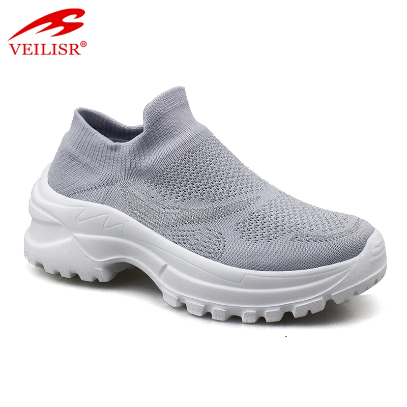 China Wholesale Low Price comfortable Outdoor knit fabric ladies sports casual shoes chunky women sneakers