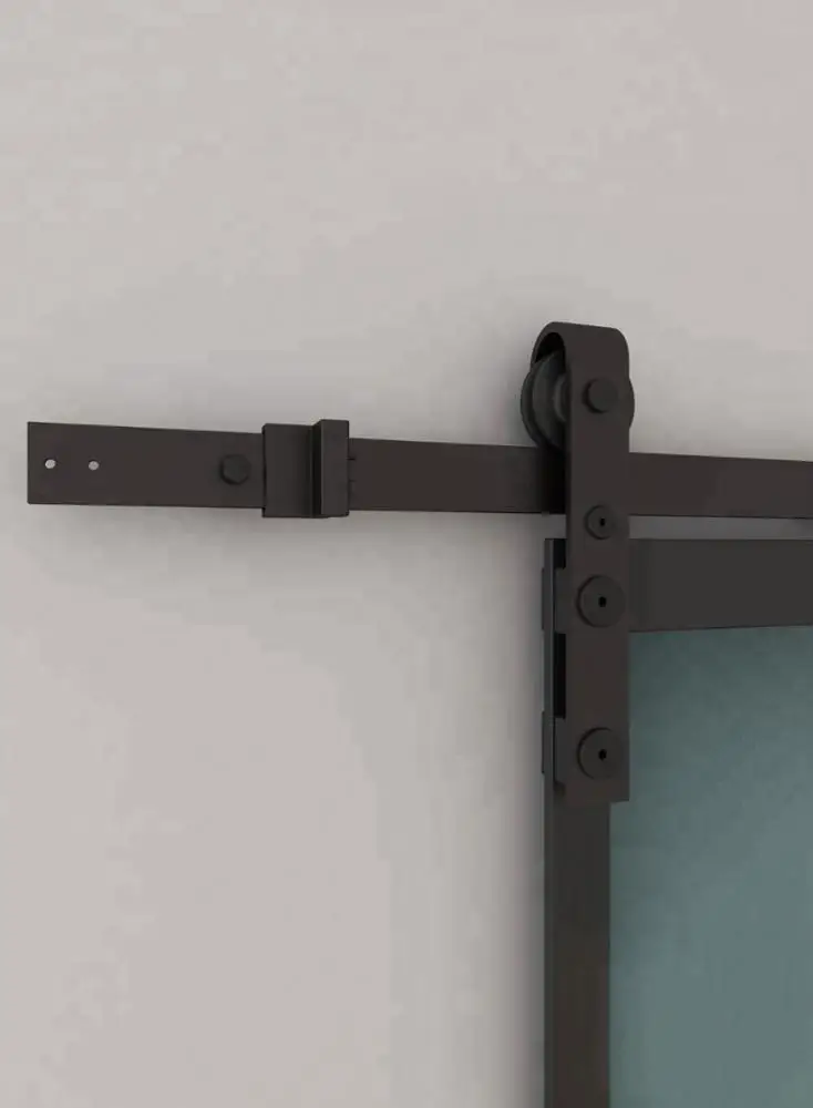 New Design French Style 8FT Double-sided  Black Aluminum  Sliding Glass Frame barn door  with Soft Close