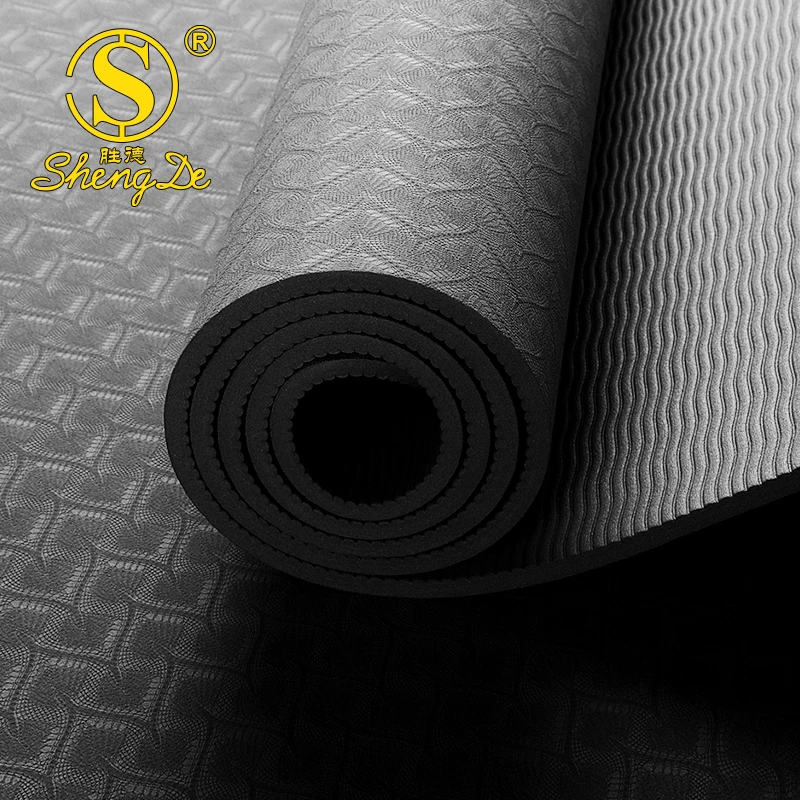 Support Drop Shipping Cheap Mat Yoga Non Slip TPE 6mm Yoga & Pilates 1pc Packing with Rope Strap,12pcs Per Carton 2pcs 1000g