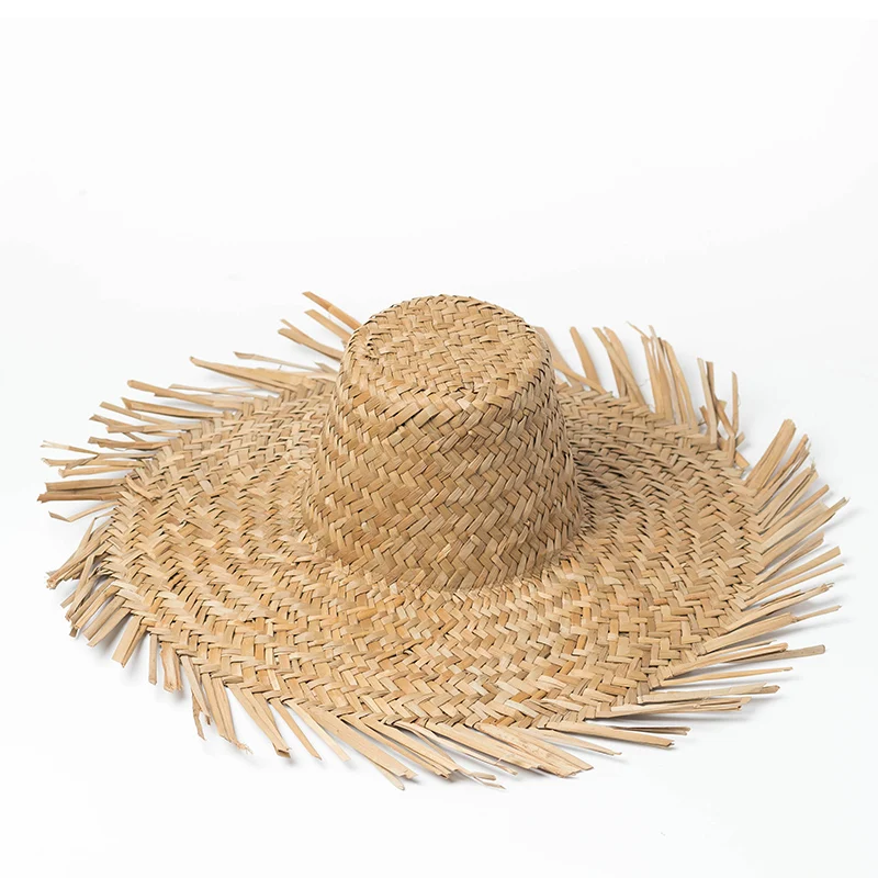 2021 Wholesale Custom High Large Brimmed Rush Grass Hat Outdoor Travel Sun Shade Beach Palm Straw Hat Adults Plain Female 10pcs