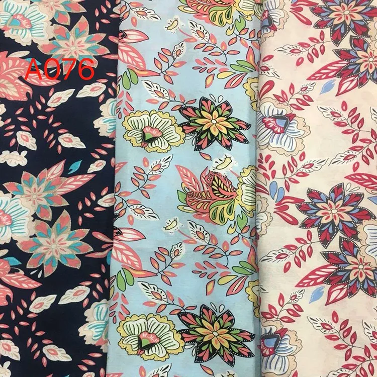 New style comfortable stock lots garment printed flower rayon nylon fabric for dress