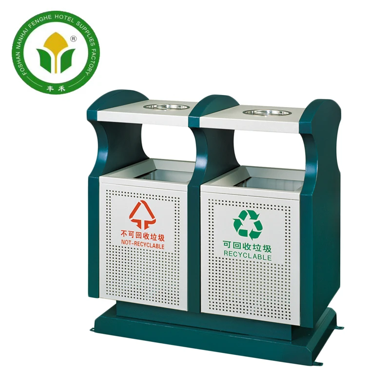 Outside green recycling iron container garbage bin waste bin trash bin