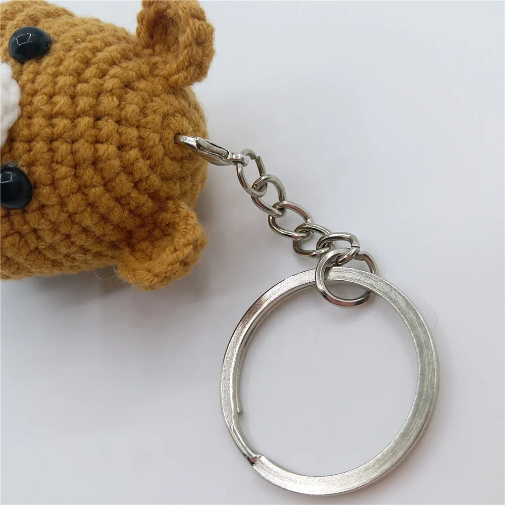 Handmade Knitting Brown Doll Hanging Bag Accessories Key ring Crochet mini Animal Bear Key chain