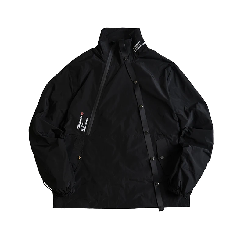Killwinner street hip hop black coats fashion 100 polyester oblique webbing functional sports windproof men jacket