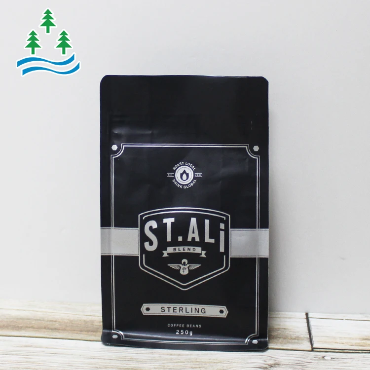 Square Bottom Aluminum Foil flat Bottom Coffee Wholesale 500g 250g 1kg  Coffee Bean Bags With Valve