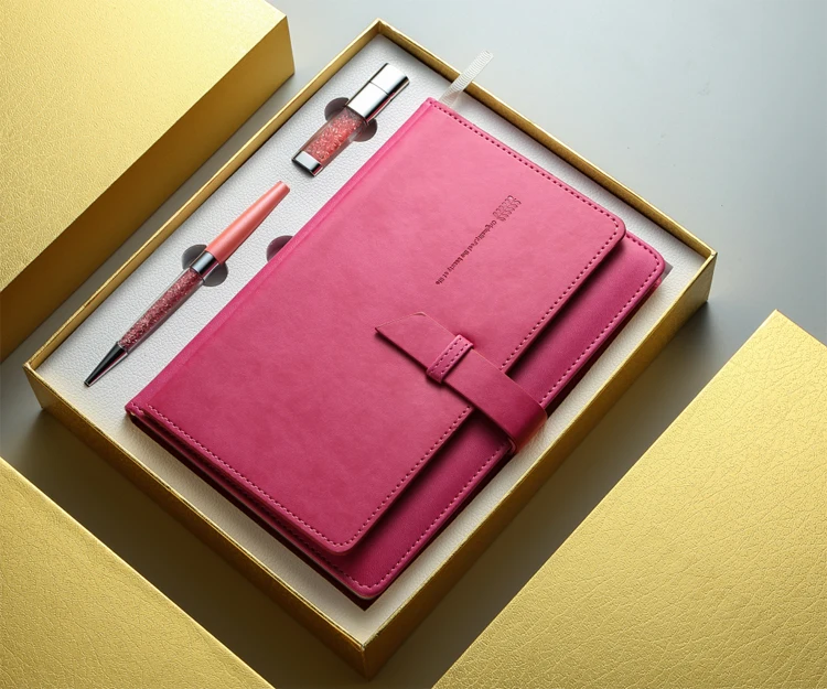 Gadgets Luxury Power Bank Name Case USB Flash Drive Mouse PU Leather Notebook Diary and Pen Gift Set with Logo