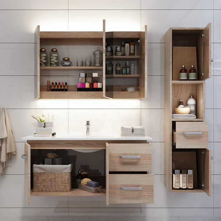 Wall Mounted Luxury Hotel Basin Mirror Vanities Cabinet Bathroom Furniture