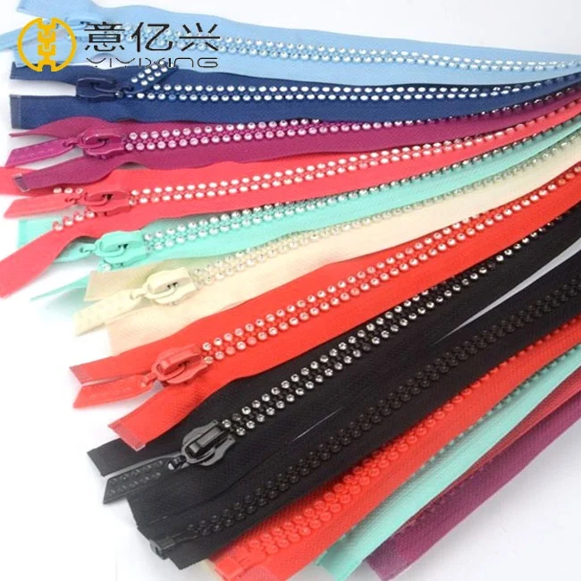 Fashionable Design Plastic Decorative Rainbow Rhine Stone Zipper