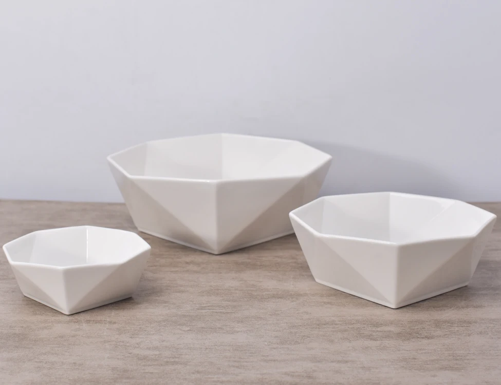 White geometrical shape all sizes wedding unique soup bowls fruit bowl for sale