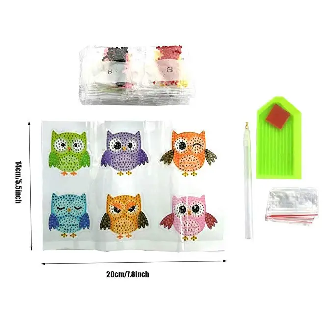 Easy for Kids Arts and Crafts  6 pcs Owl Set DIY diamond Puzzles  Sticker Best Gifts for Children