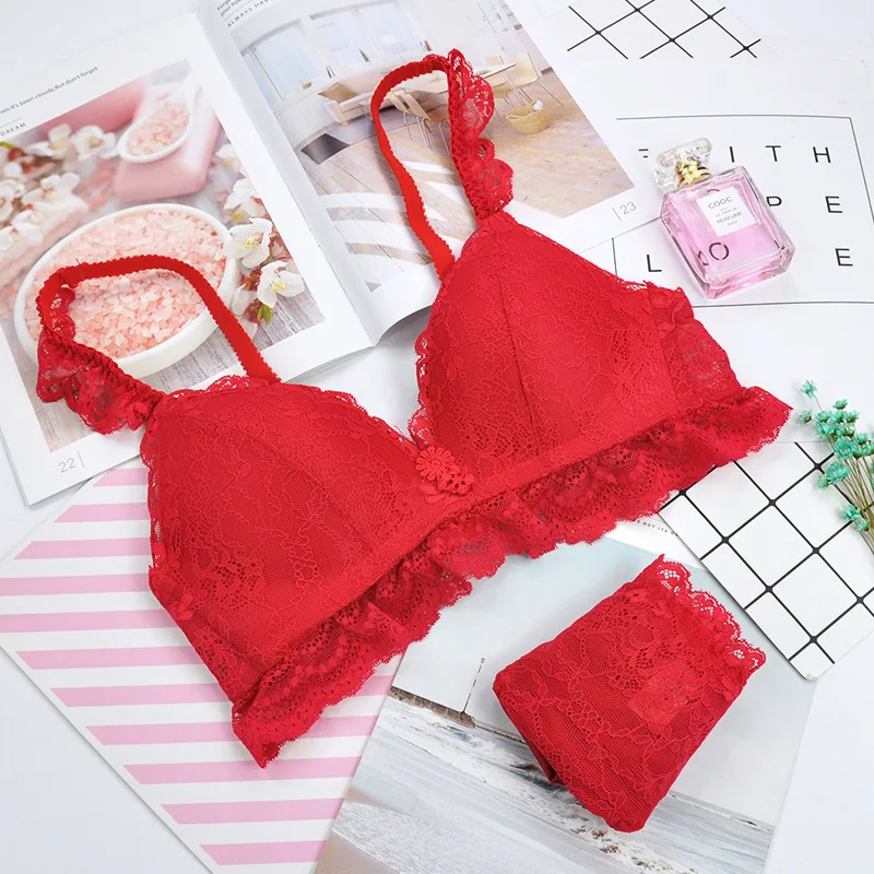 
Wholesale Hot Sexy Girls Push Up Small Bra Wire Free Bra Brief Sets 