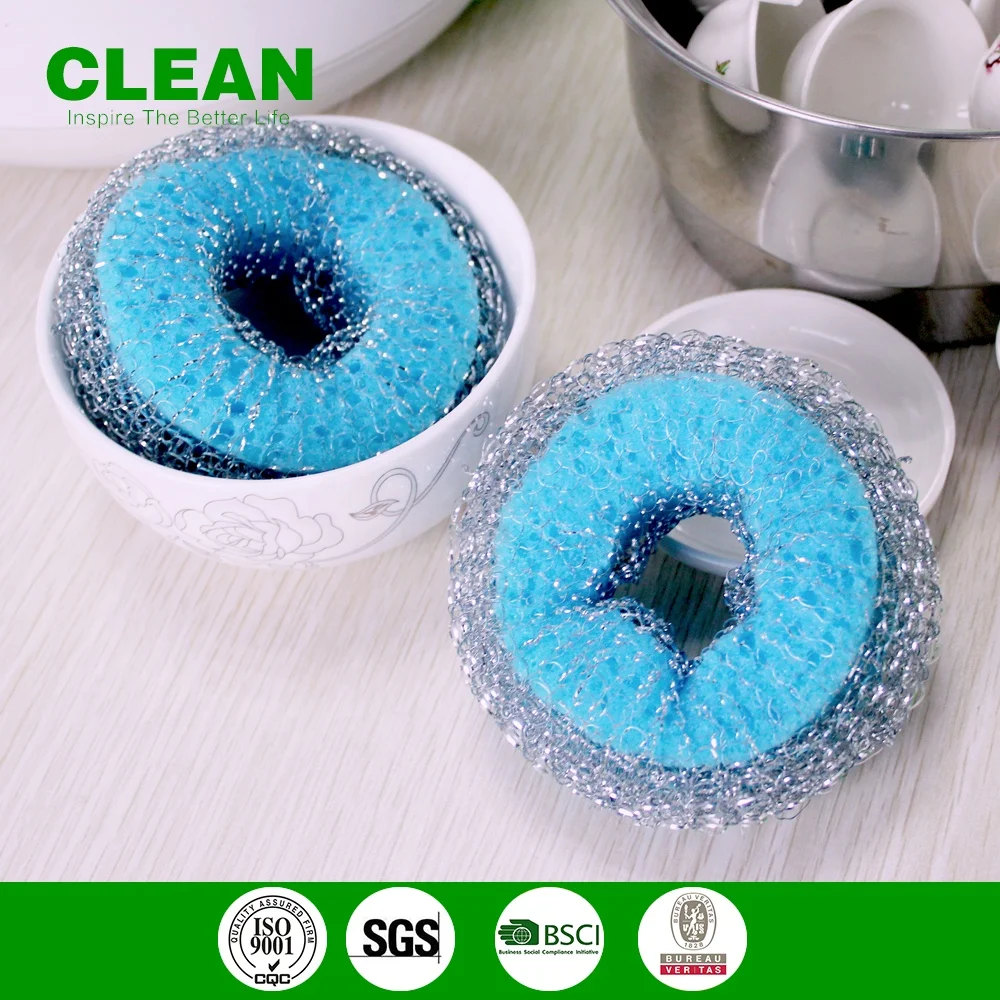 Doughnut Dish Washing Ball Dish Wash Sponge with Stainless Steel Wire Kitchen Tableware Plates Pans Cleaner Small Mesh Scourer