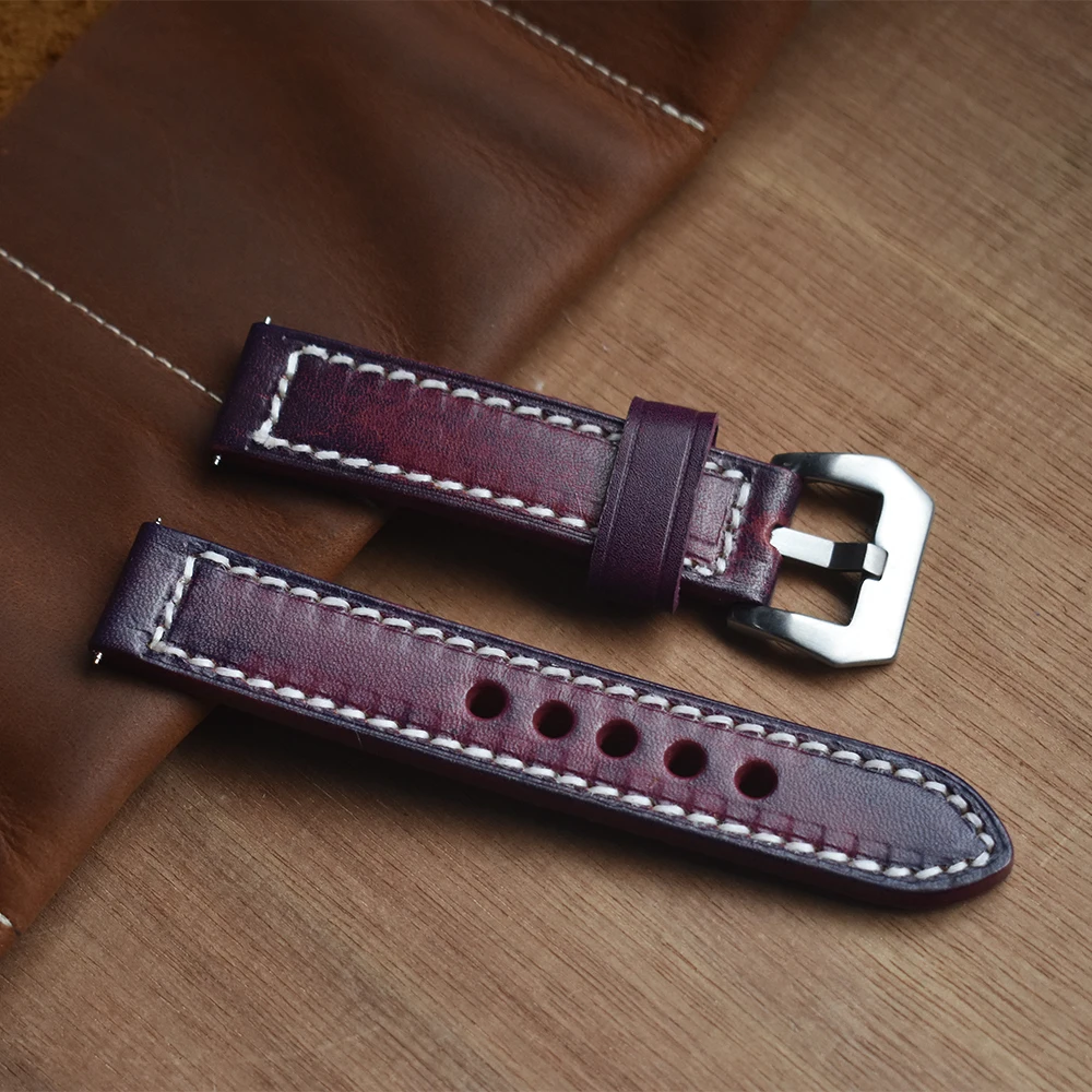 Premium best leather watch bands blue vintage genuine leather watch strap