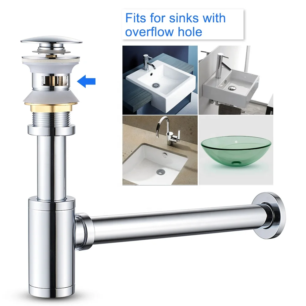 Brass Bathroom  Drain with Detachable Basket Stopper, Vanity Sink Strainer, Chrome