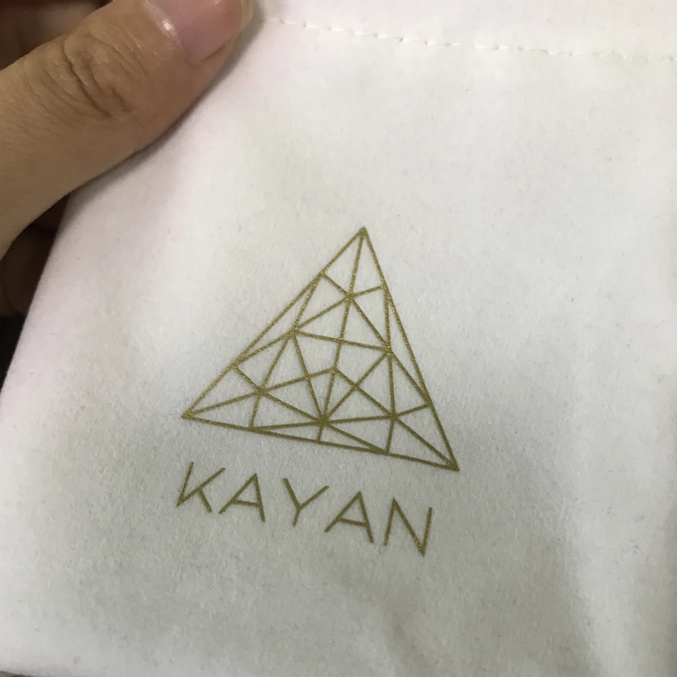 Custom White Black  jewelry Package velvet pouch with hot stamp gold logo