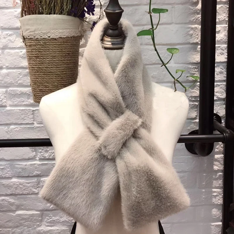 
New design pure color loop scarf knitted rabbit scarf for women fake fur hair scarf manufacturers 