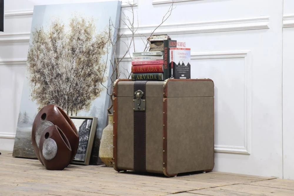 vintage PU exterior aviator range side table with wooden trimed