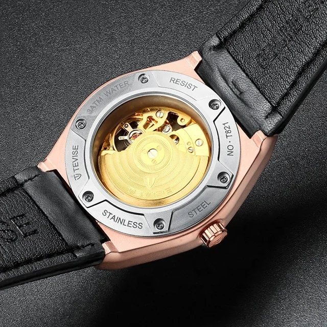 Tevise Fashion Men Automatic Top Brand Unique Design Skeleton Mechanical Watch