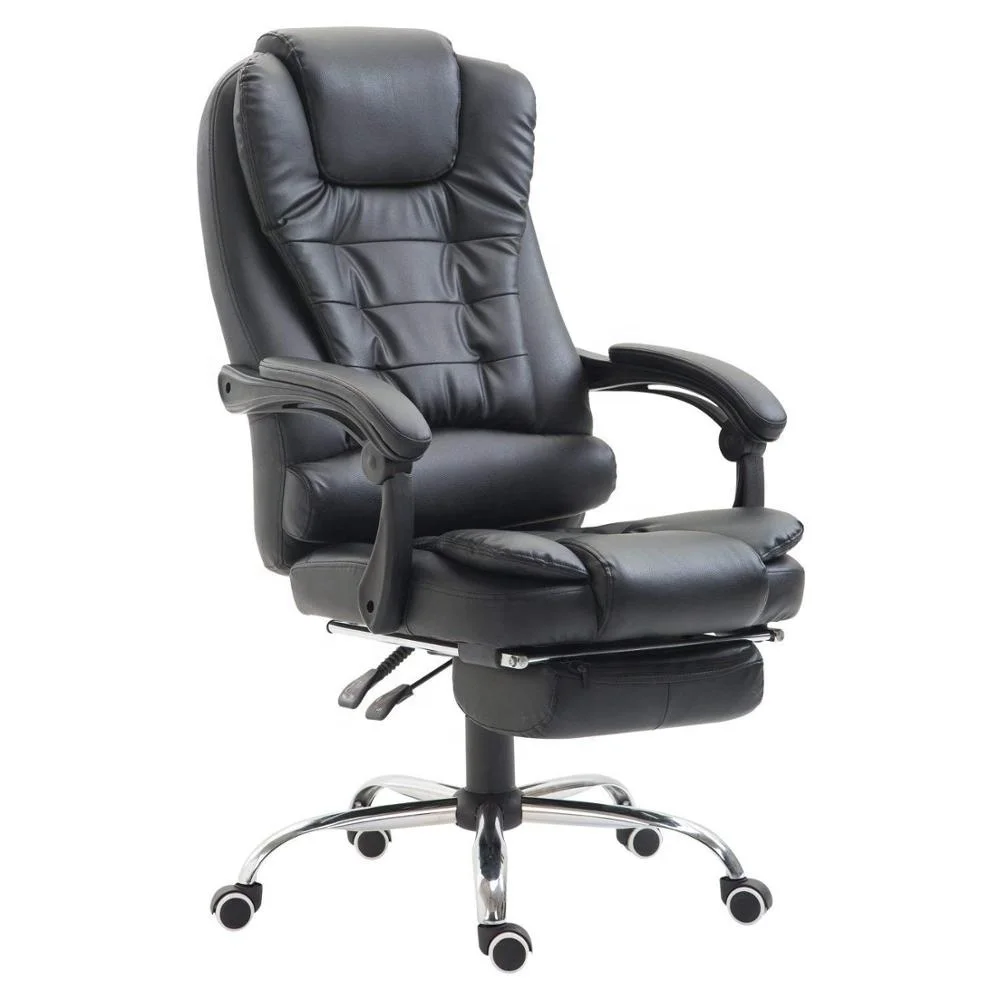 China Reclining PU Leather Executive Home Office Chair with Footrest Black