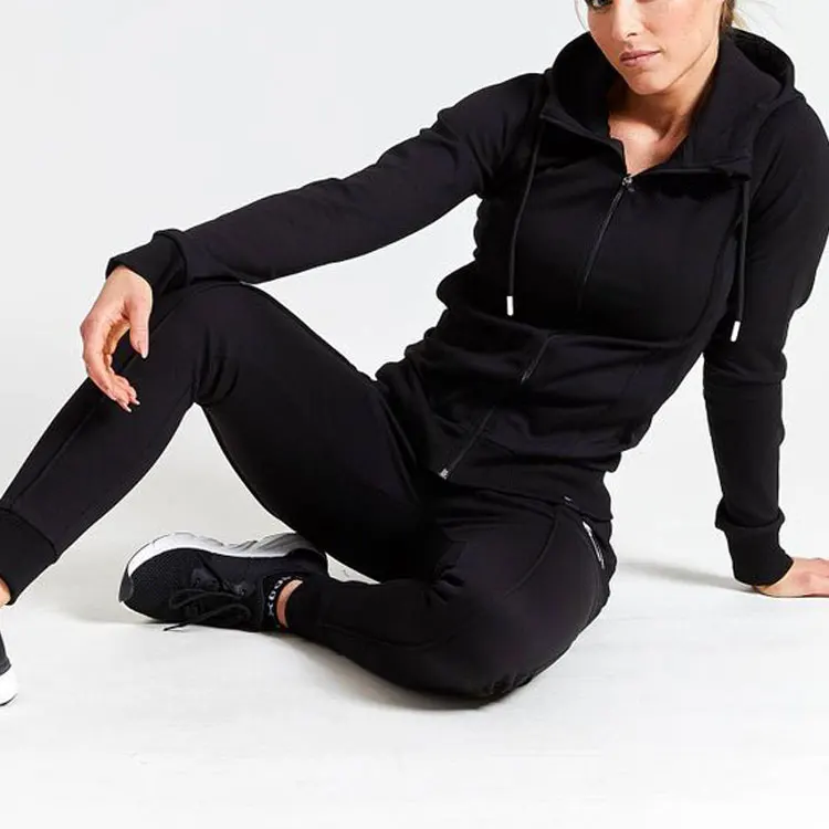 Wholesale High Quality Cotton Polyester Hoodies Fitness 4-Way Stretch Sports Training Wear Women Tracksuit