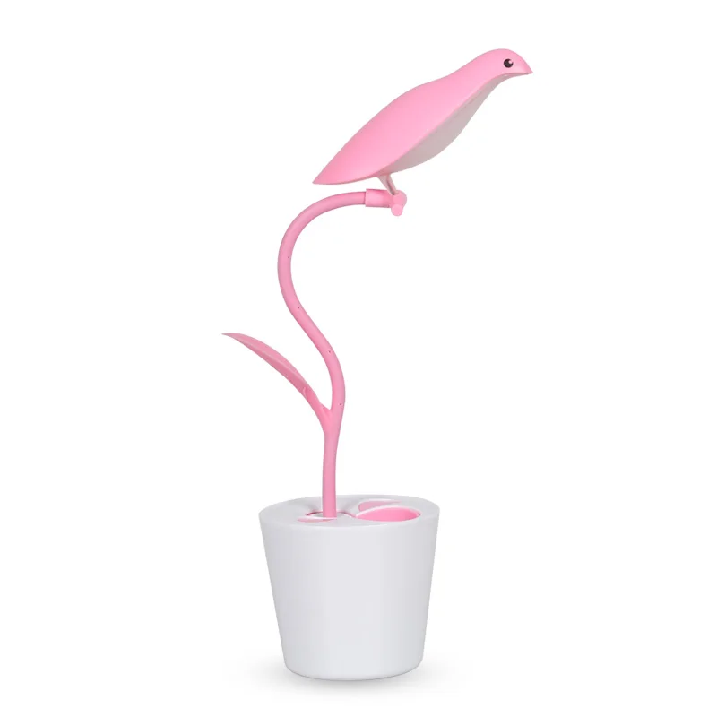 Portable bird design led rechargeable desk lamp led light lamp with pen holder and usb charging port