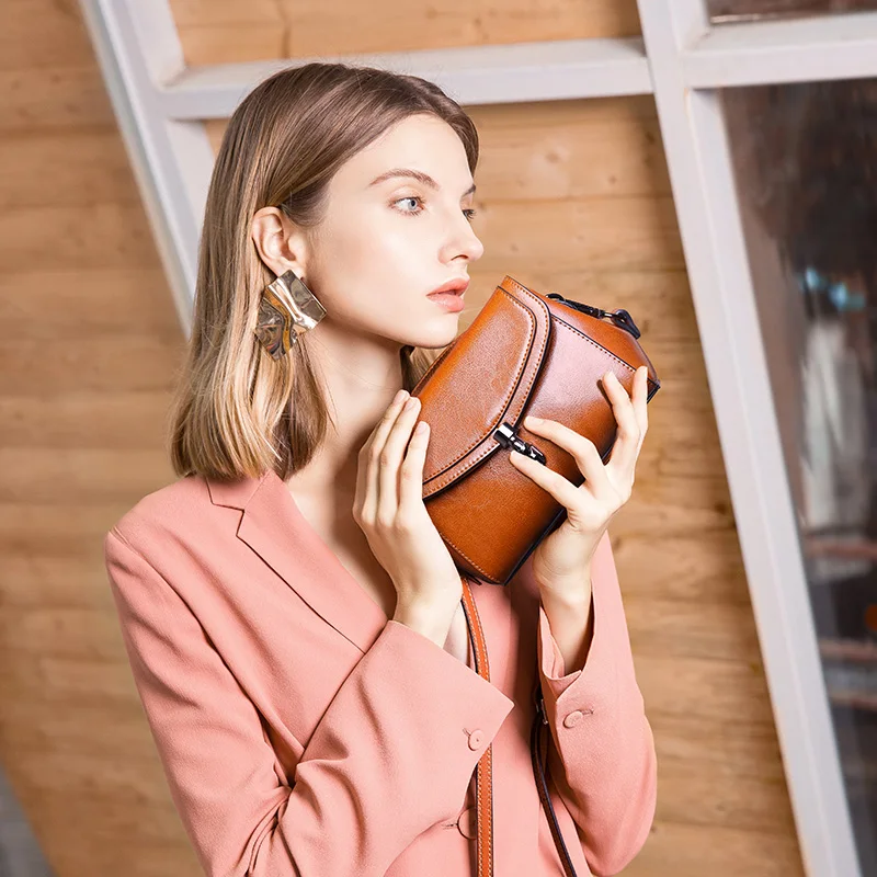 2019 New Design Fashion Split Leather One Shoulder Bag Retro Women Messenger Bag