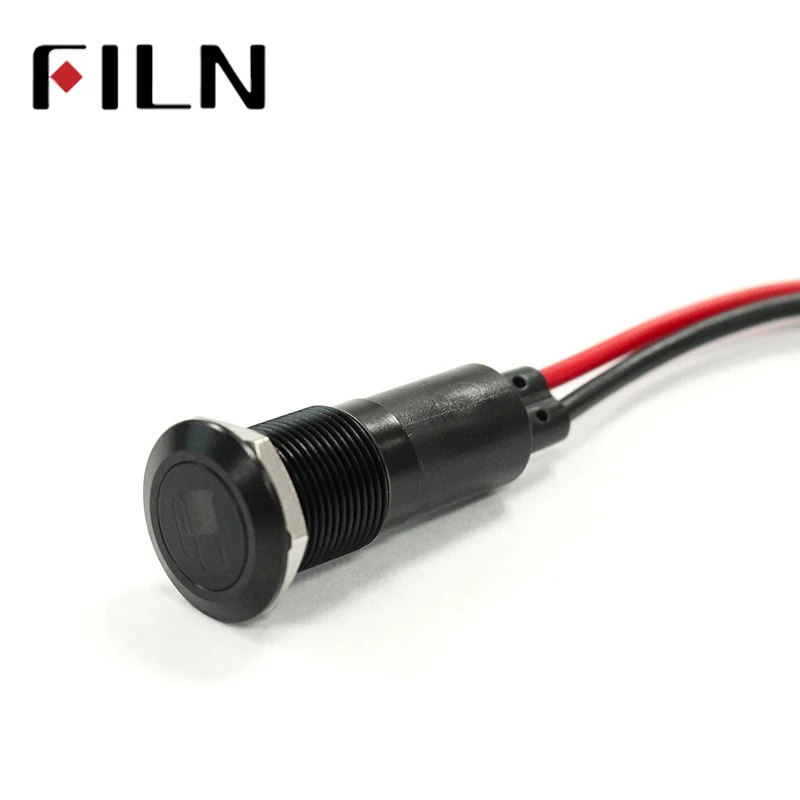 FILN 14mm black housing led red yellow blue green car equipment symbol 12v Flat led indicator light with 20cm cable