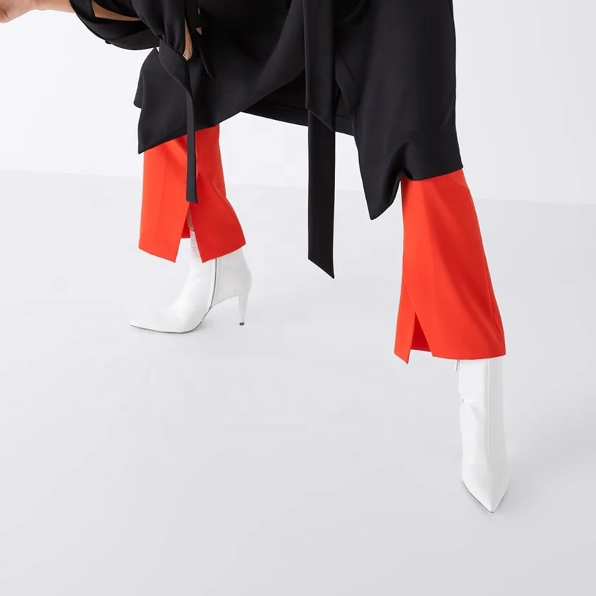 MANRINO-0251Handmade Wholesale Hotsale Plain White Color Women Slim Heel Croc Ankle Boots Shoe