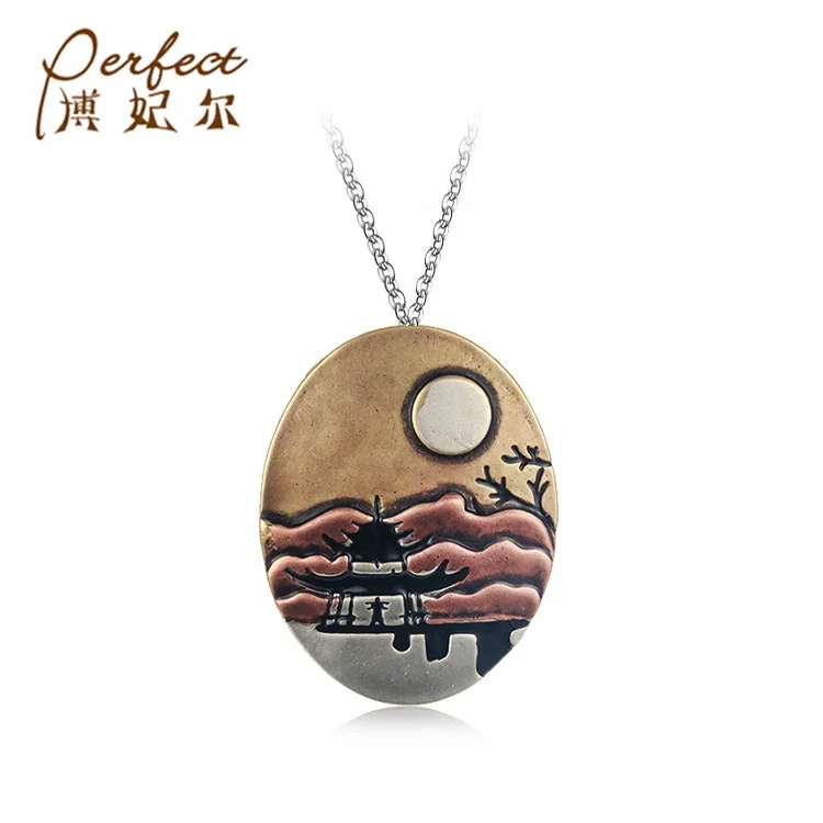 Новый дизайн ручной работы 925 стерлингового серебра закат декорации кулон с позолотой