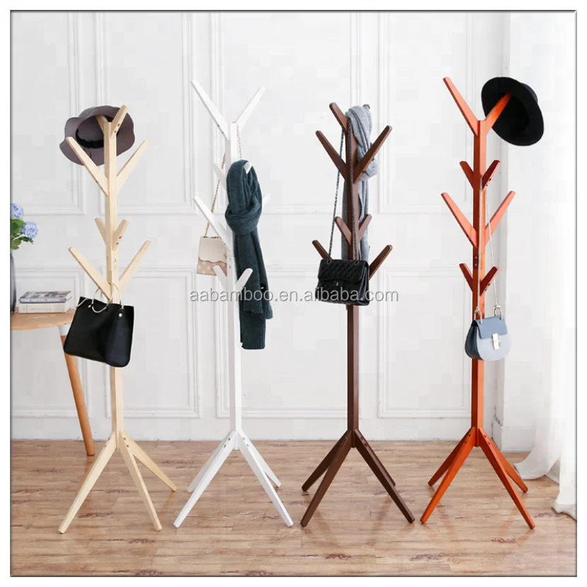 Solid Wood Bamboo Standing Bag Hat Coat Rack