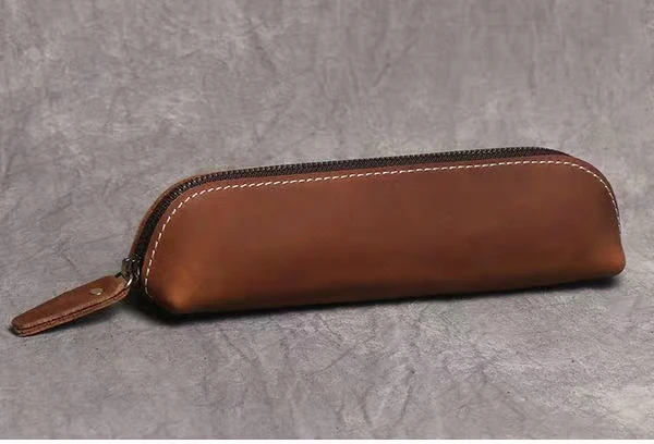 
Leather pencil case longer big compartment crazy horse leather glasses pouch 