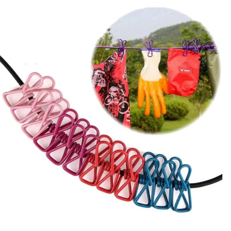Wholesale Outdoor Windproof Portable Travel Stainless Steel Elastic Retractable Clothesline With 12 Pcs Clip